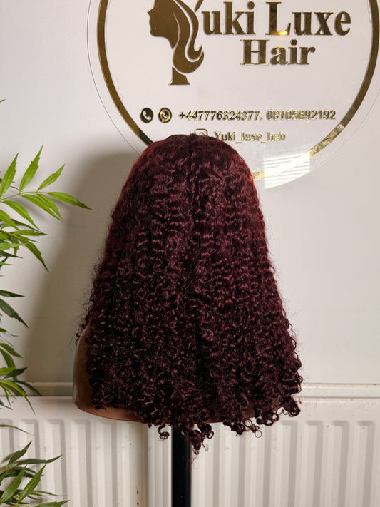 20” Pixie Curl 5x5 Closure Wig – Burgundy | 280g